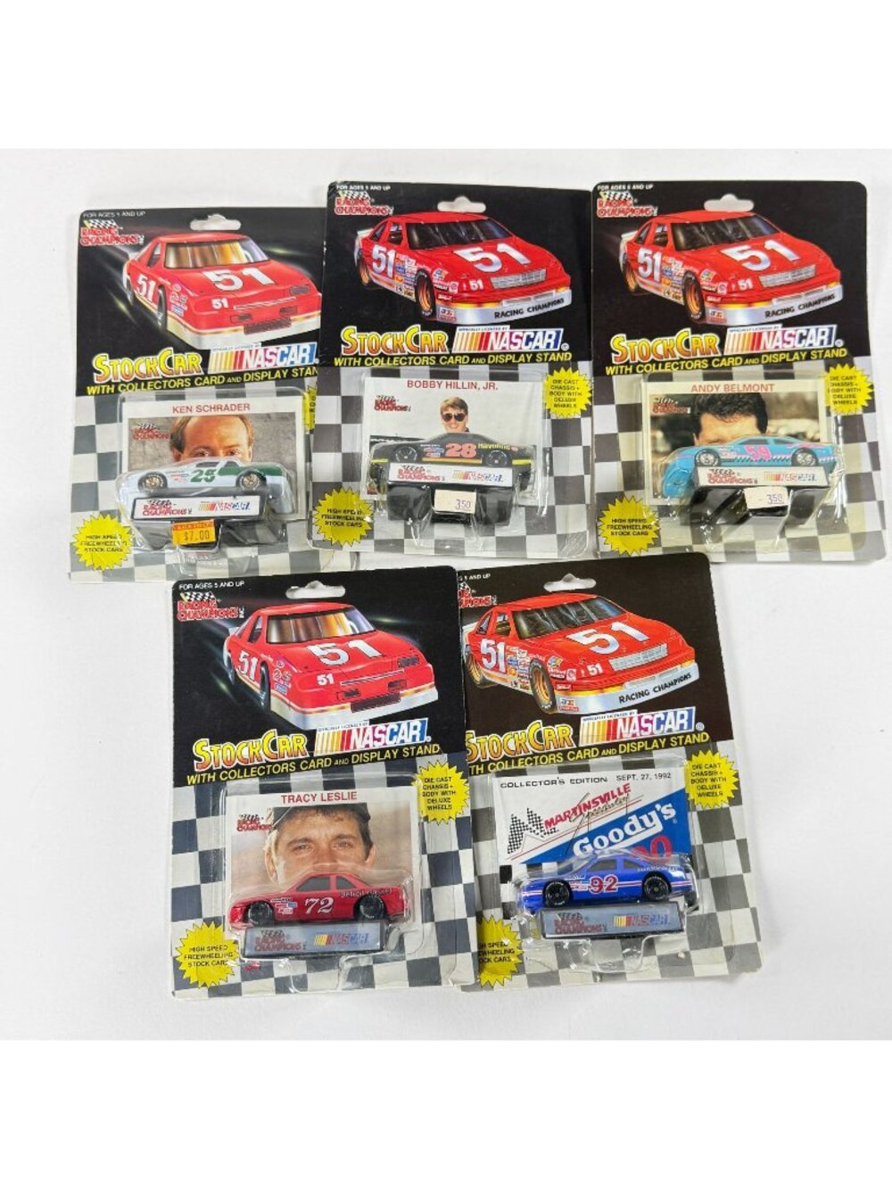 Vintage Racing Champions 1990s NASCAR Stock Cars W/Collector Card Display Stand